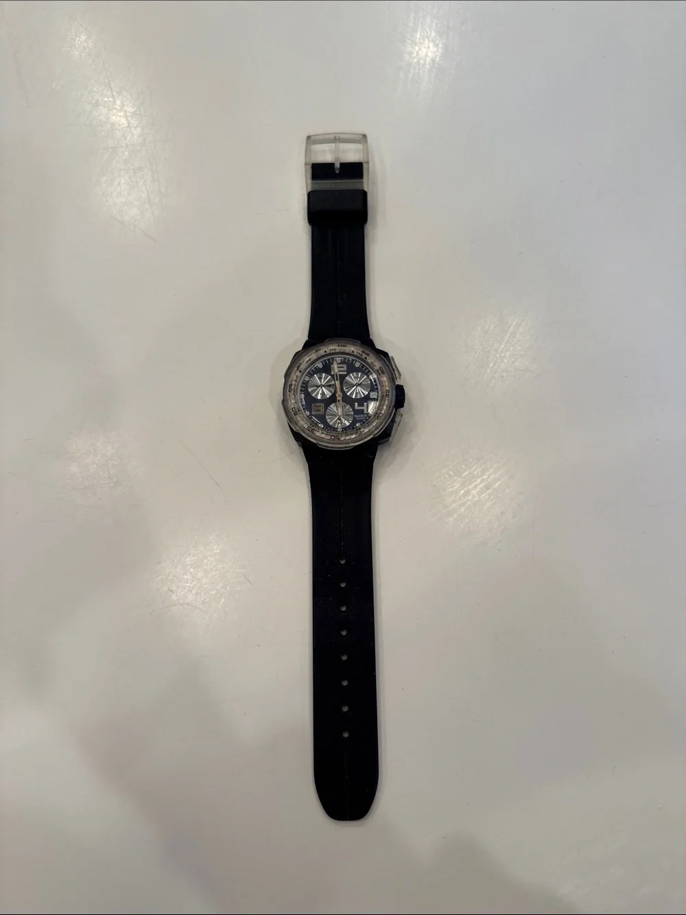Swatch Navy and Silver Chronograph Sports Watch 2009